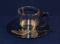 No. 1 Glasespressotasse mit Untertasse und Löffel neuwertig