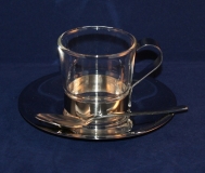 No. 3 Glasespressotasse mit Untertasse und Löffel neuwertig